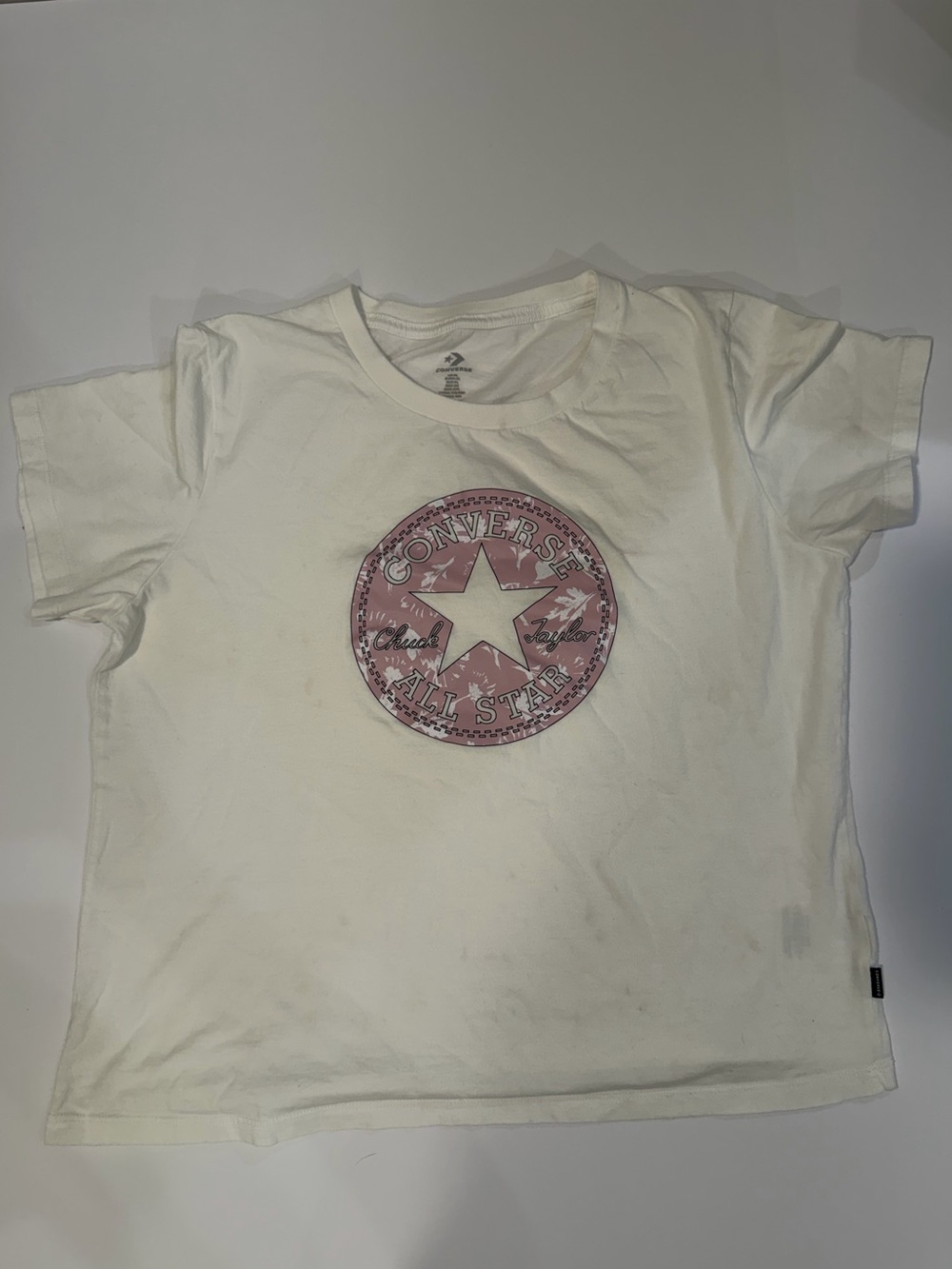 Converse White Short-Sleeve Tee with Pink Logo Badge